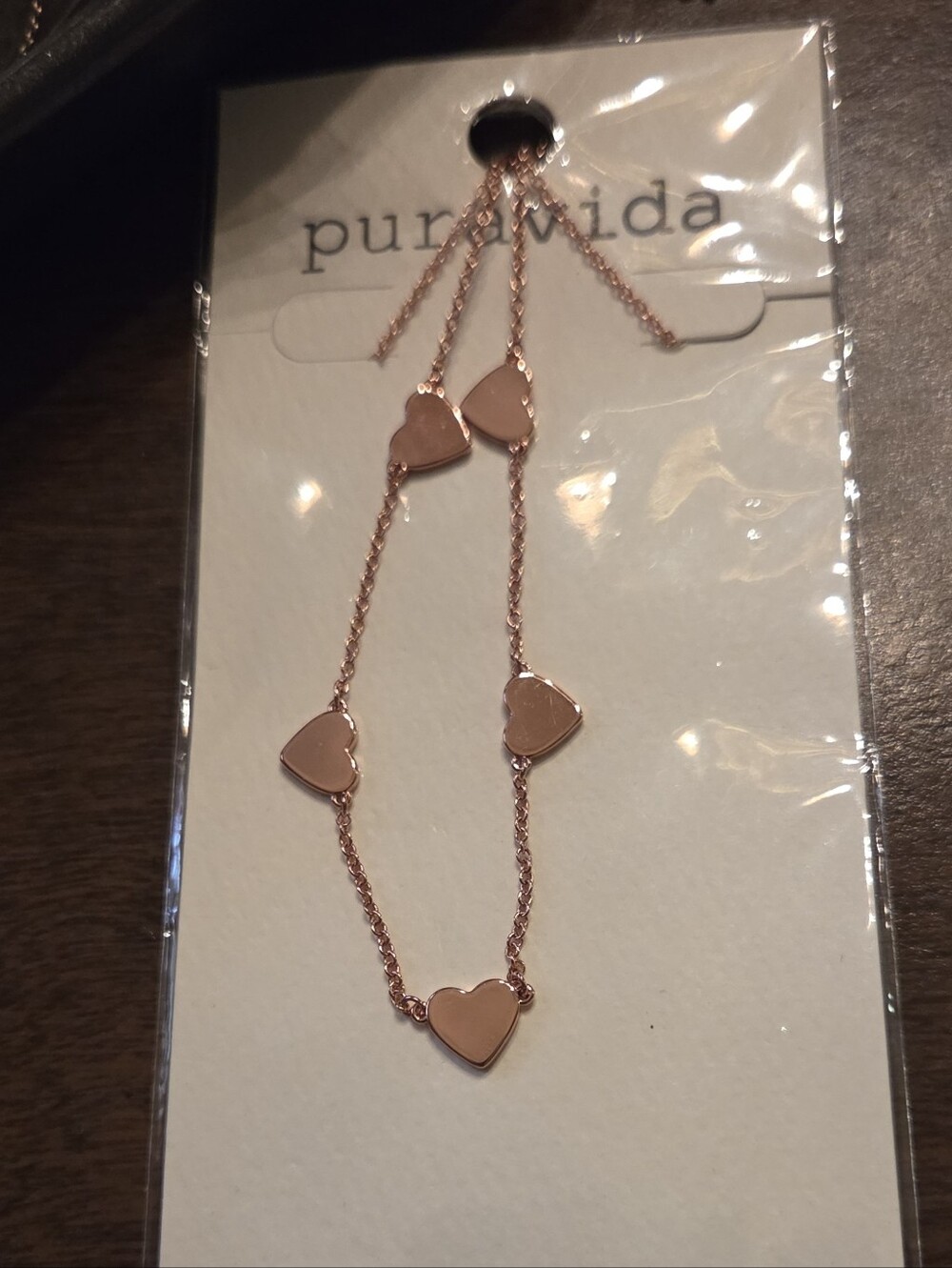 New Pura Vida Rose Gold Heart Station Necklacew